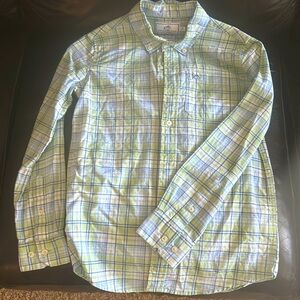Boys Southern Tide Long Sleeve Shirt - blue and green - size M (8-10)